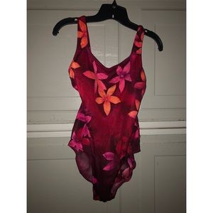 vintage floral one piece swim suit M/L